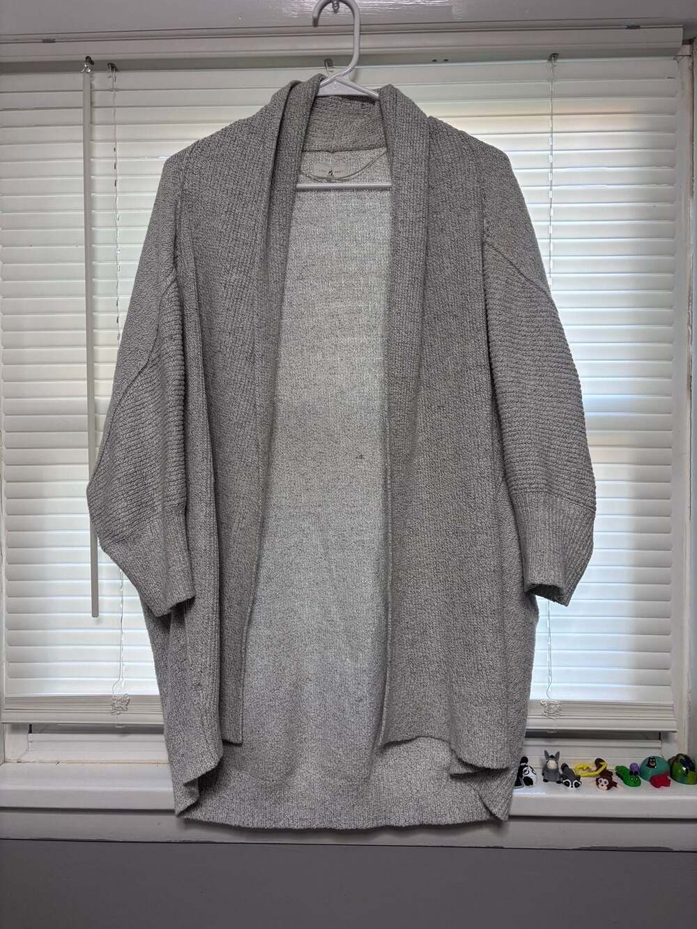Lou & Grey Cardigan Sweater Size L/XL Gray Marled Open Front Cowl Neck
